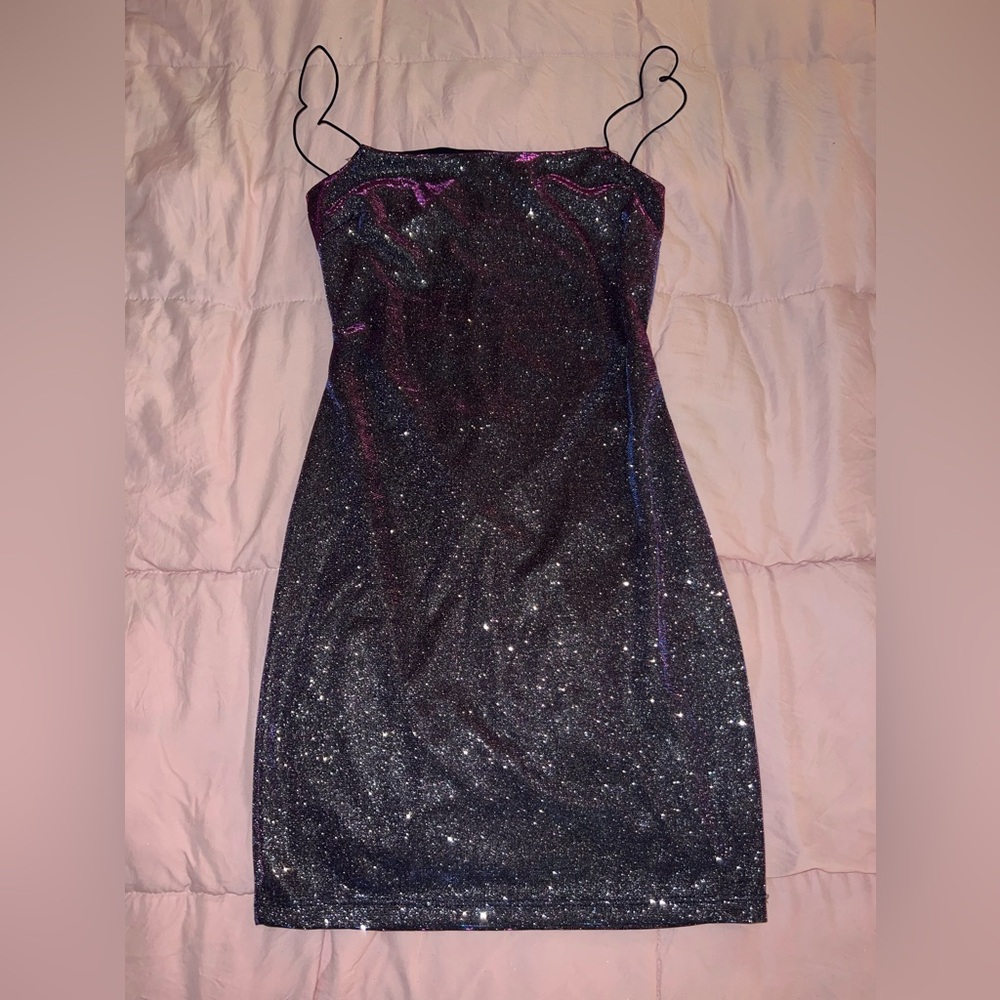 Blue and Purple Holographic Bodycon Sexy Backless Dress for Night Out Medium